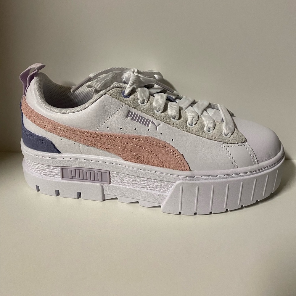 Puma Mayze Platform Sneakers Women’s 7 Lace Up Shoes White Casual New Pink - Picture 5 of 12
